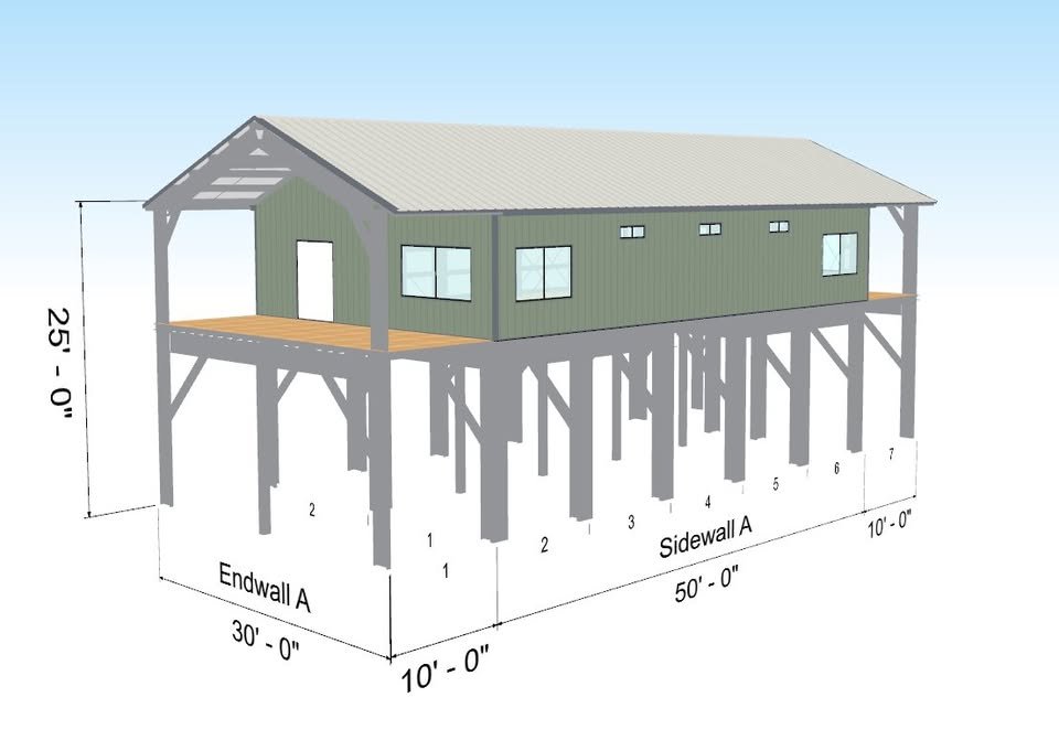 Liento 30 X 50 HURRICANE RATED ELEVATED BEACH BARNDOMINIUM KIT - Factory 2U ...
